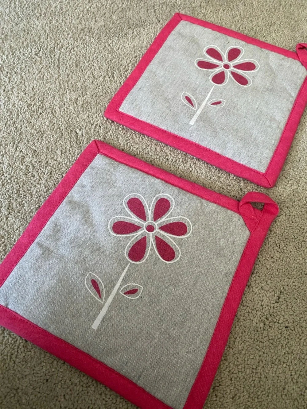 Gourmet PRO Pot Holders pink gray Set of 2 floral